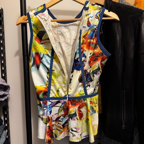 Parker Sleeveless Silk Peplum Blouse | Vibrant Multi-Color | Size Large | GUC - Picture 4 of 7